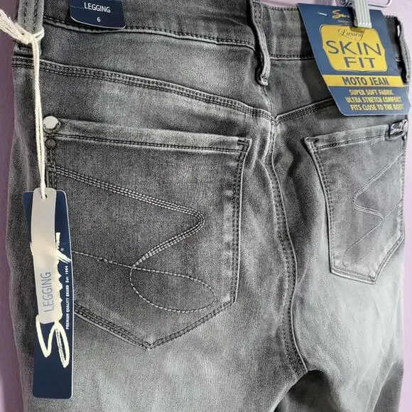 NWT Seven7 Washed Gray Mid Rise Luxury Skin Fit Legging Moto Skinny Jeans - Picture 13 of 16